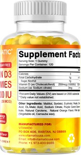 Foto 5 | Gomitas De Vitamina D3 Vitamatic 10000 Ui Sin Azúcar 120 Porciones - Venta Internacional.