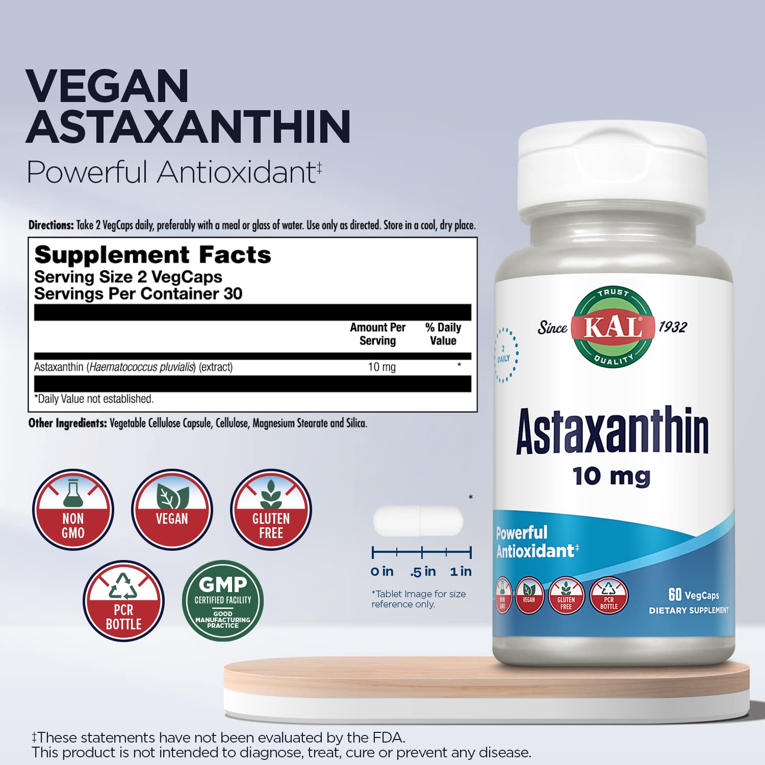 Foto 3 | Suplemento Kal de Astaxantina 60 Cápsulas - Venta Internacional