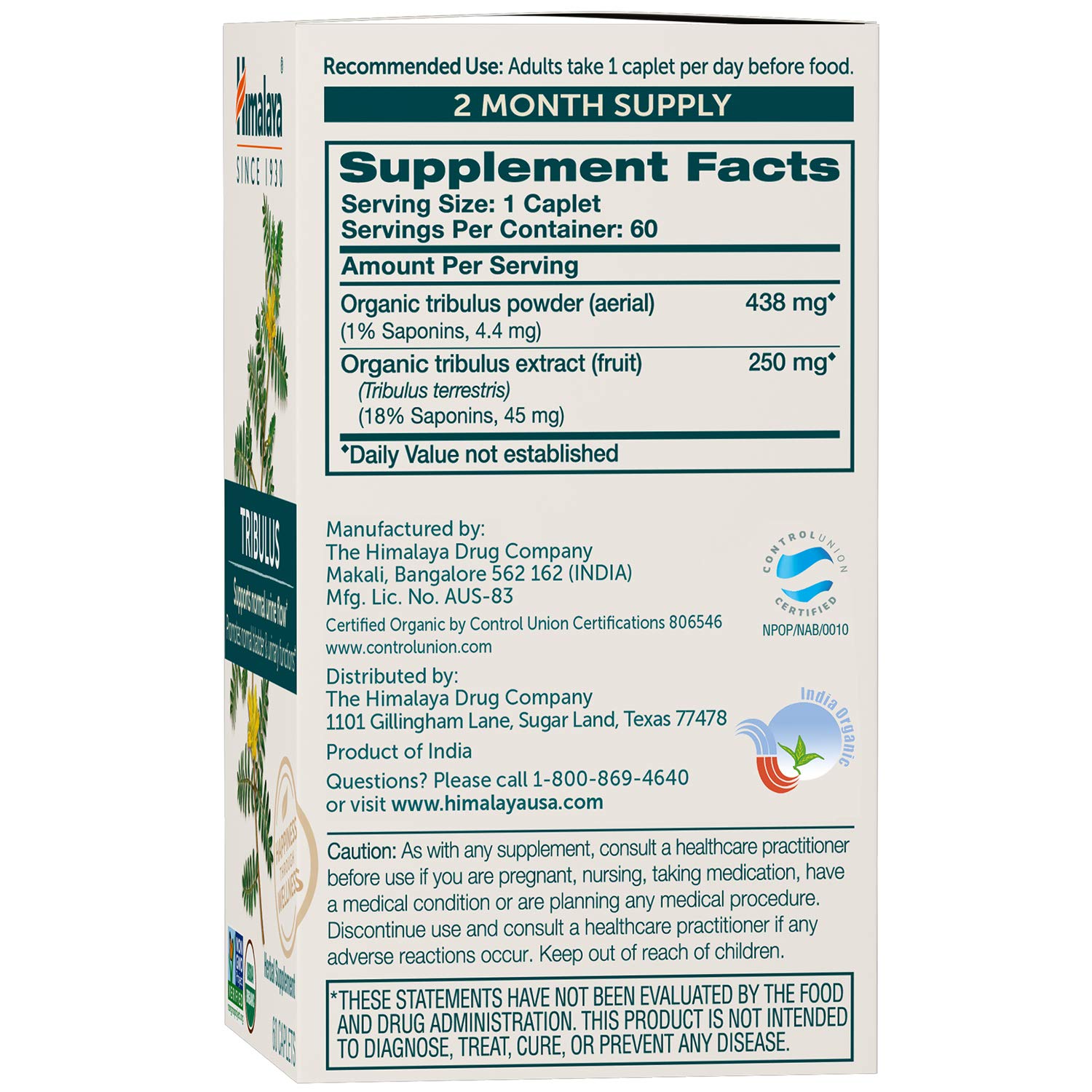 Foto 3 pulgar | Suplemento Himalaya Organic Tribulus Terrestris 688 Mg 60 Cápsulas - Venta Internacional.