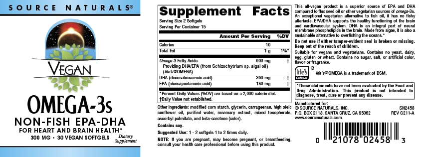 Foto 5 pulgar | Supplement Source Naturals Vegan Omega-3 300 Mg 30 Cápsulas Blandas - Venta Internacional.
