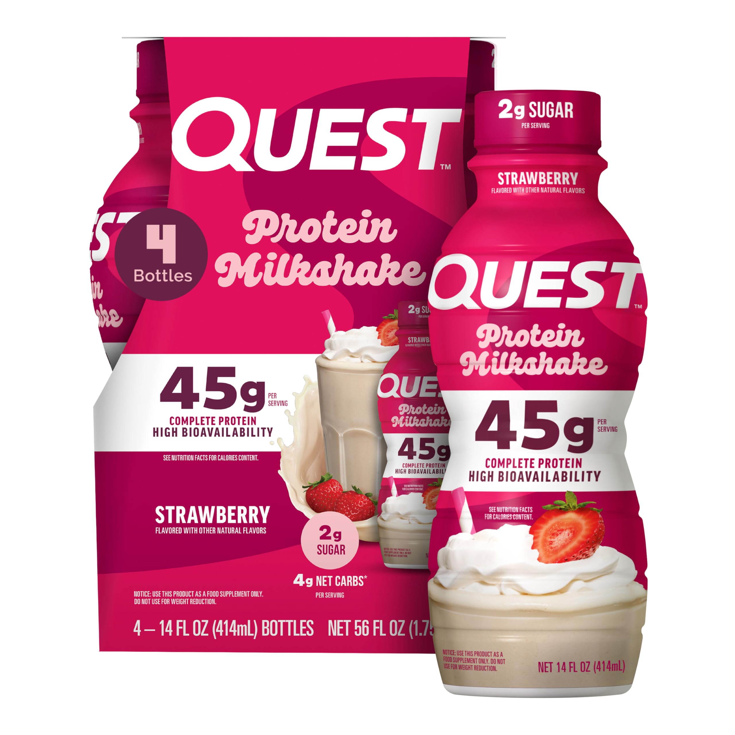 Foto 2 pulgar | Protein Shake Quest Nutrition Fresa  45 G De Proteína  4 X 414 Ml - Venta Internacional.