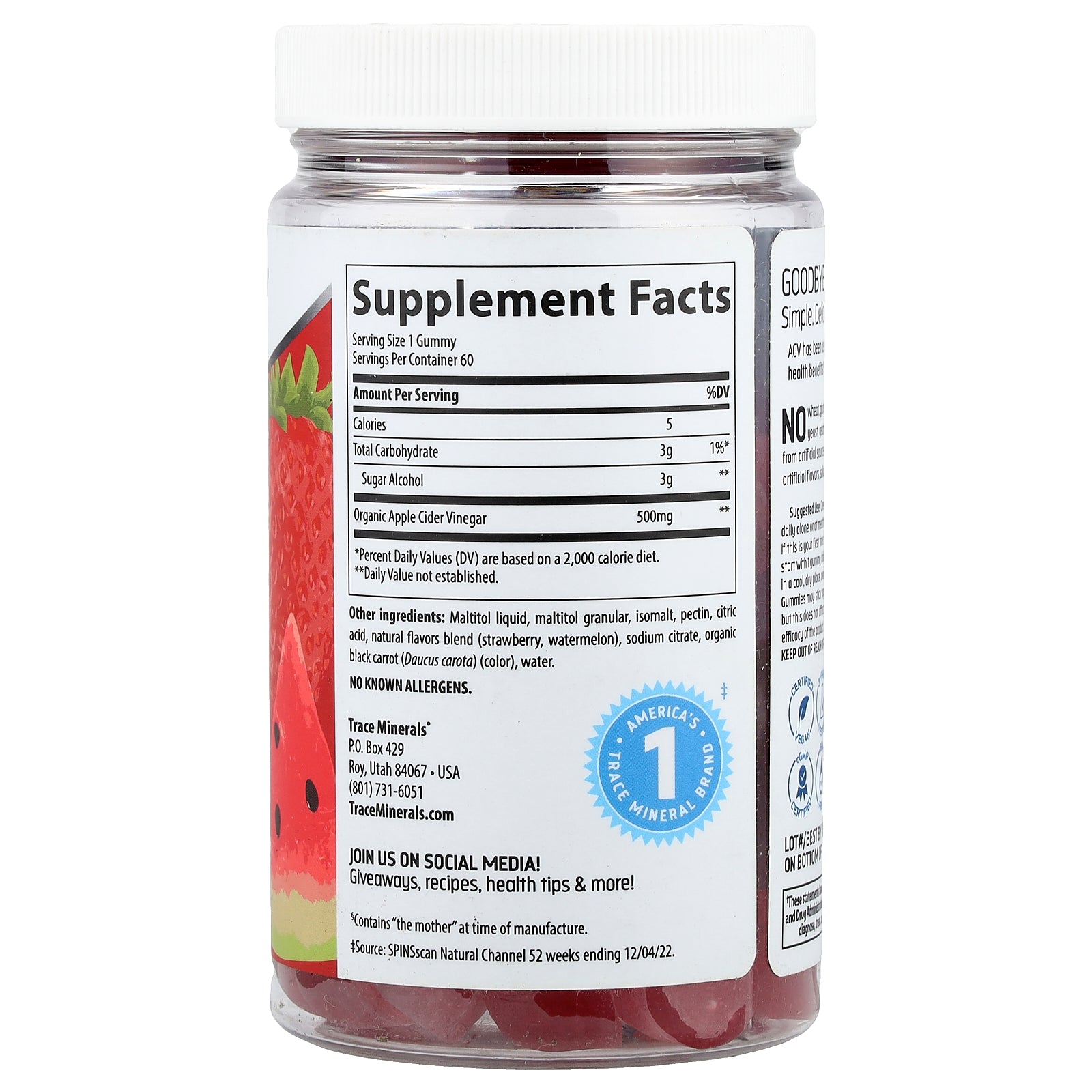Foto 3 pulgar | Gomitas De Vinagre De Sidra De Manzana Supplement Trace 500 Mg 60 Unidades - Venta Internacional.