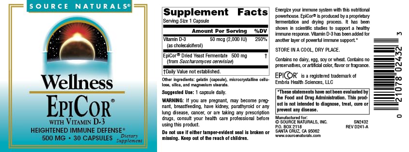 Foto 5 pulgar | Suplemento Source Naturals Wellness Epicor Con Vitamina D-3 30 Cápsulas - Venta Internacional.