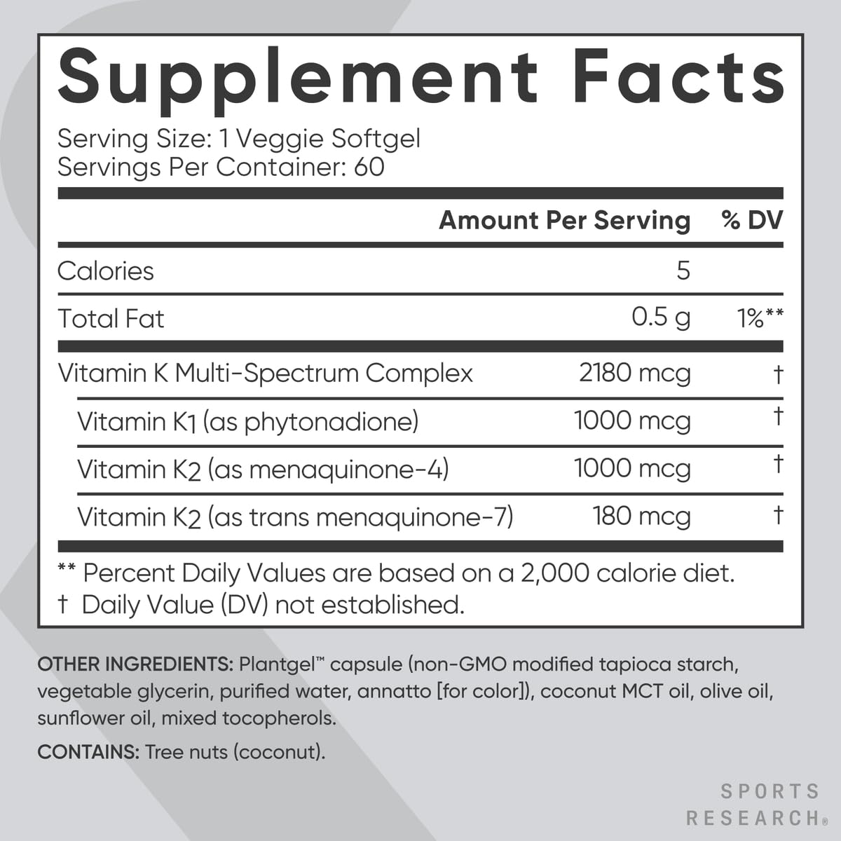 Foto 6 pulgar | Vitamina K Sports Research 60 Tabletas-Venta Internacional