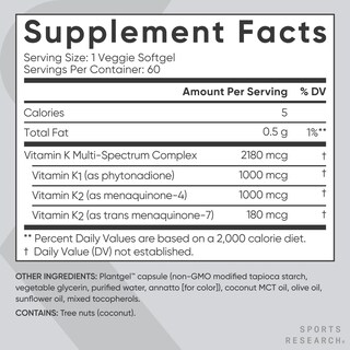 Foto 5 | Vitamina K Sports Research 60 Tabletas-Venta Internacional