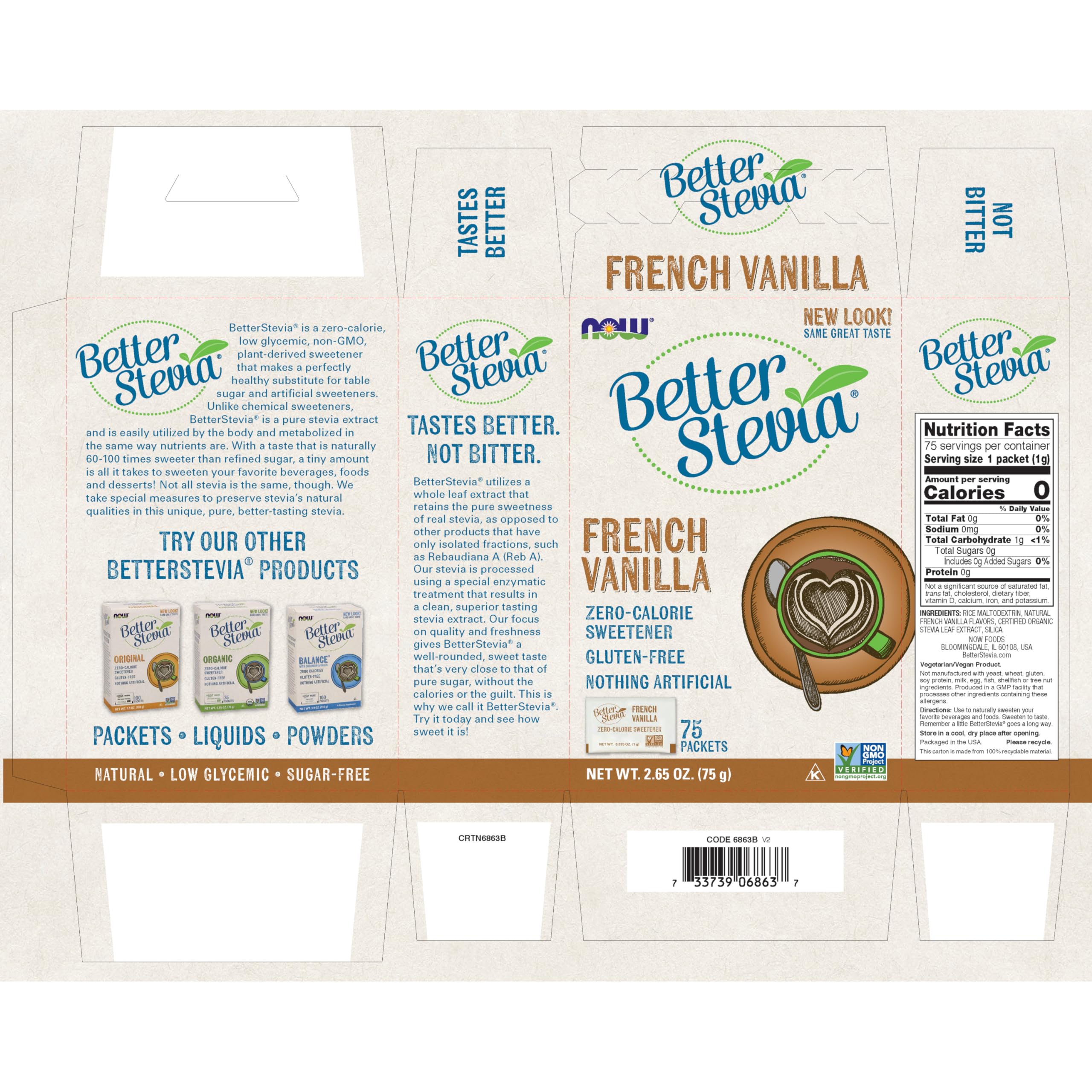 Foto 3 pulgar | Sweetener Now Foods Betterstevia French Vanilla  75 Paquetes - Venta Internacional.