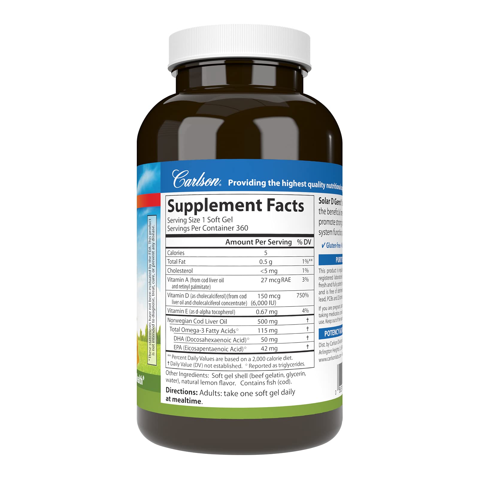 Foto 2 | Suplemento Alimenticio Carlson Solar D Gems Con Vitamina D3, 6000 Ui, 360 Cápsulas Blandas - Venta Internacional