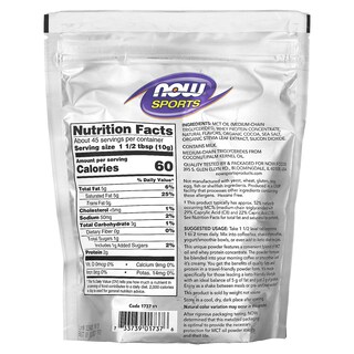 Foto 2 | Suplemento Now Foods Sports Mct En Polvo Con Proteína De Suero De Leche 454 G - Venta Internacional.