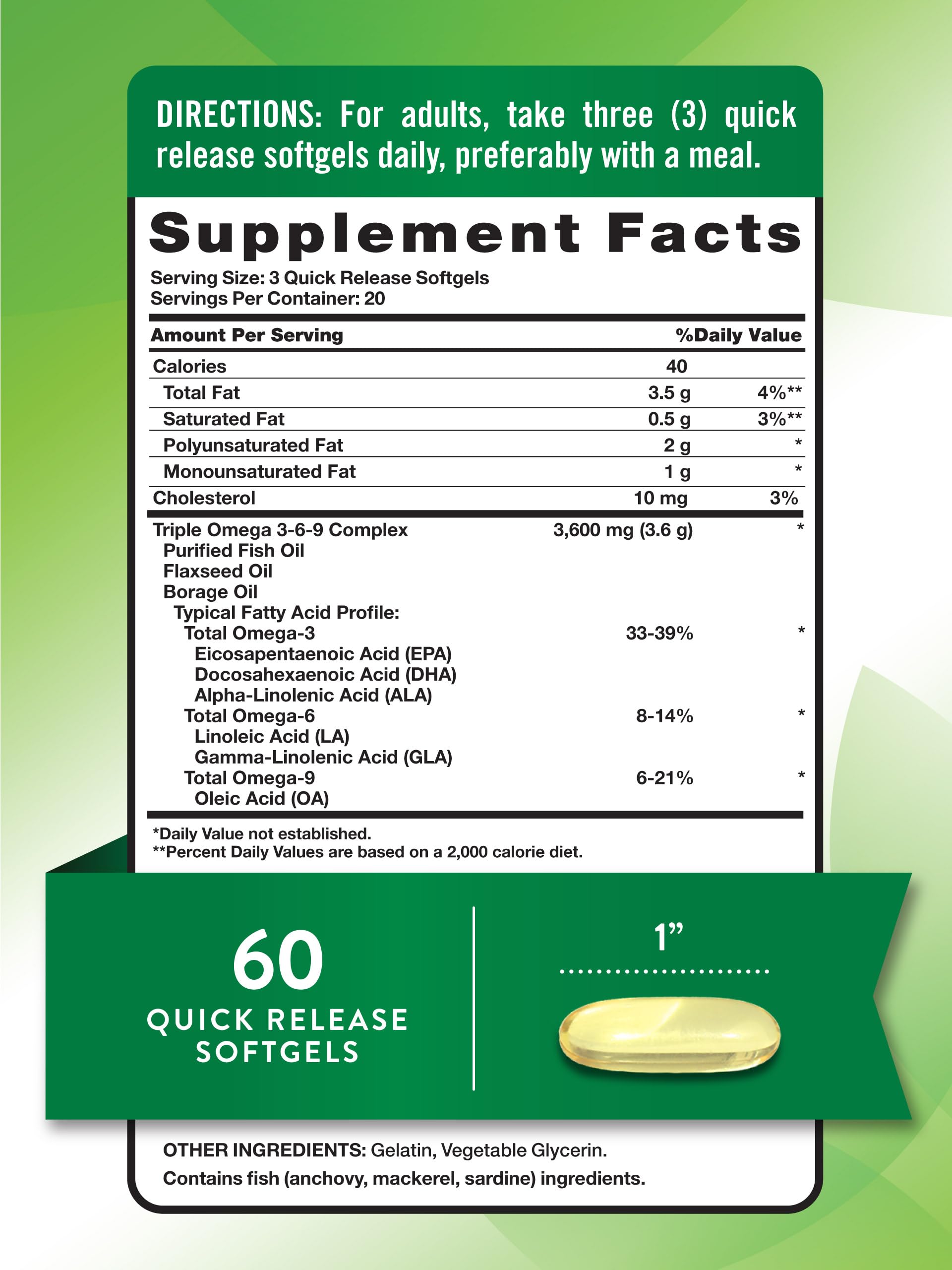 Foto 3 pulgar | Suplemento Nature's Truth Triple Omega 3-6-9 3600 Mg 60 Unidades - Venta Internacional.