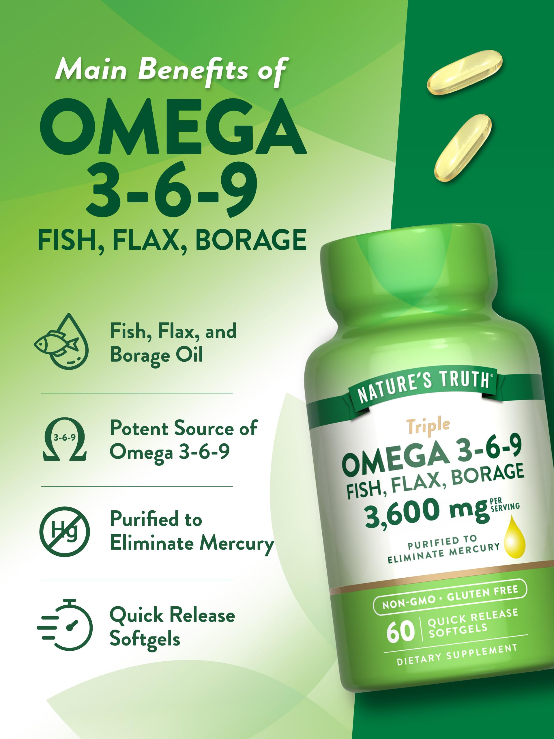 Foto 6 pulgar | Suplemento Nature's Truth Triple Omega 3-6-9 3600 Mg 60 Unidades - Venta Internacional.