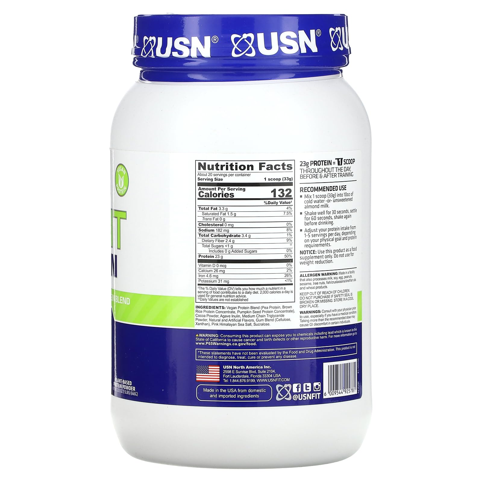 Foto 3 pulgar | Proteína En Polvo Usn Nutrition Vegan Plant 680 G De Chocolate - Venta Internacional.