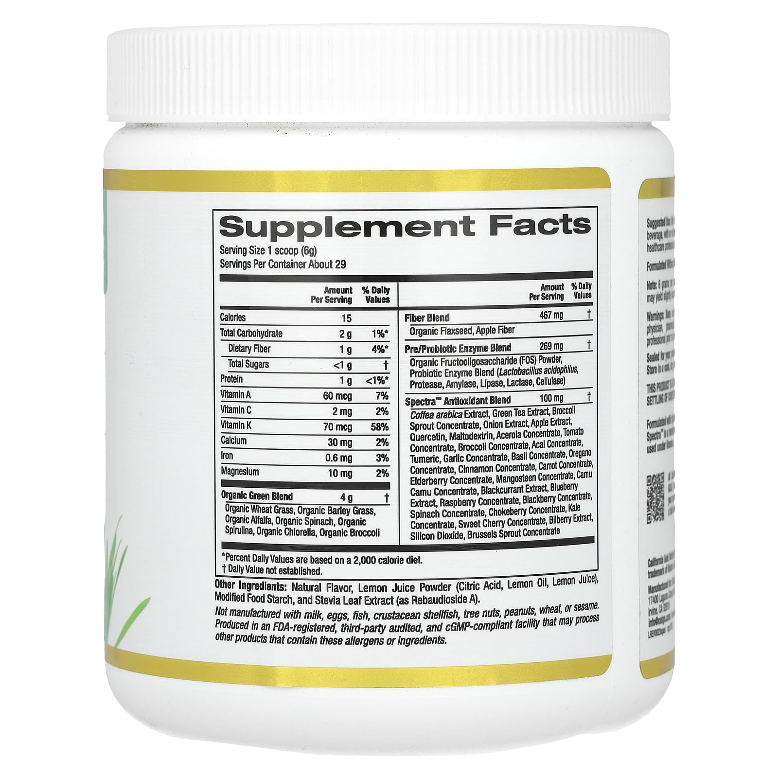 Foto 3 pulgar | Suplemento Antioxidante Supergreens De California Gold Nutrition - Venta Internacional.