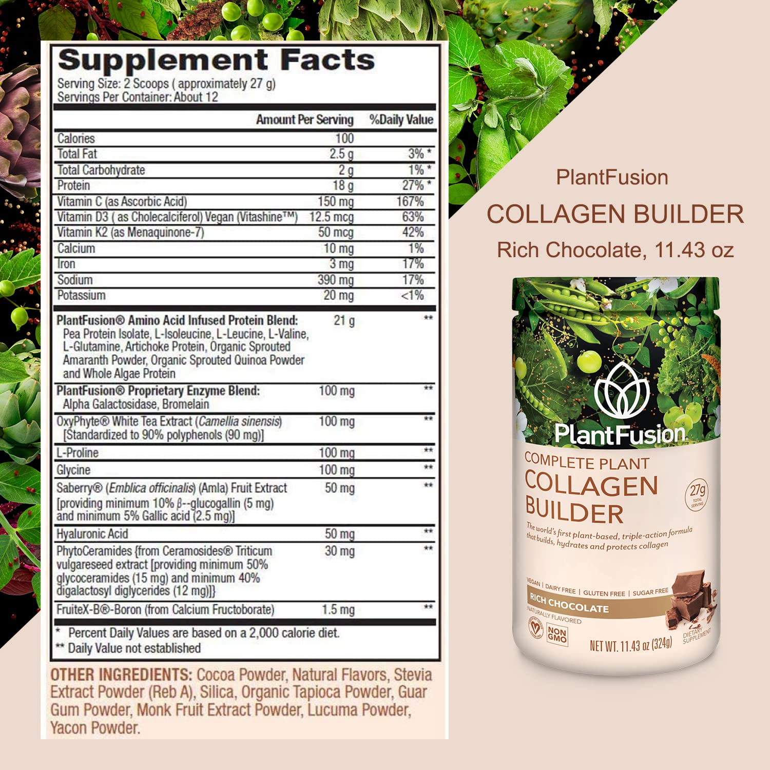 Foto 5 pulgar | Colágeno En Polvo Plantfusion Vegan Chocolate 340 Ml - Venta Internacional.