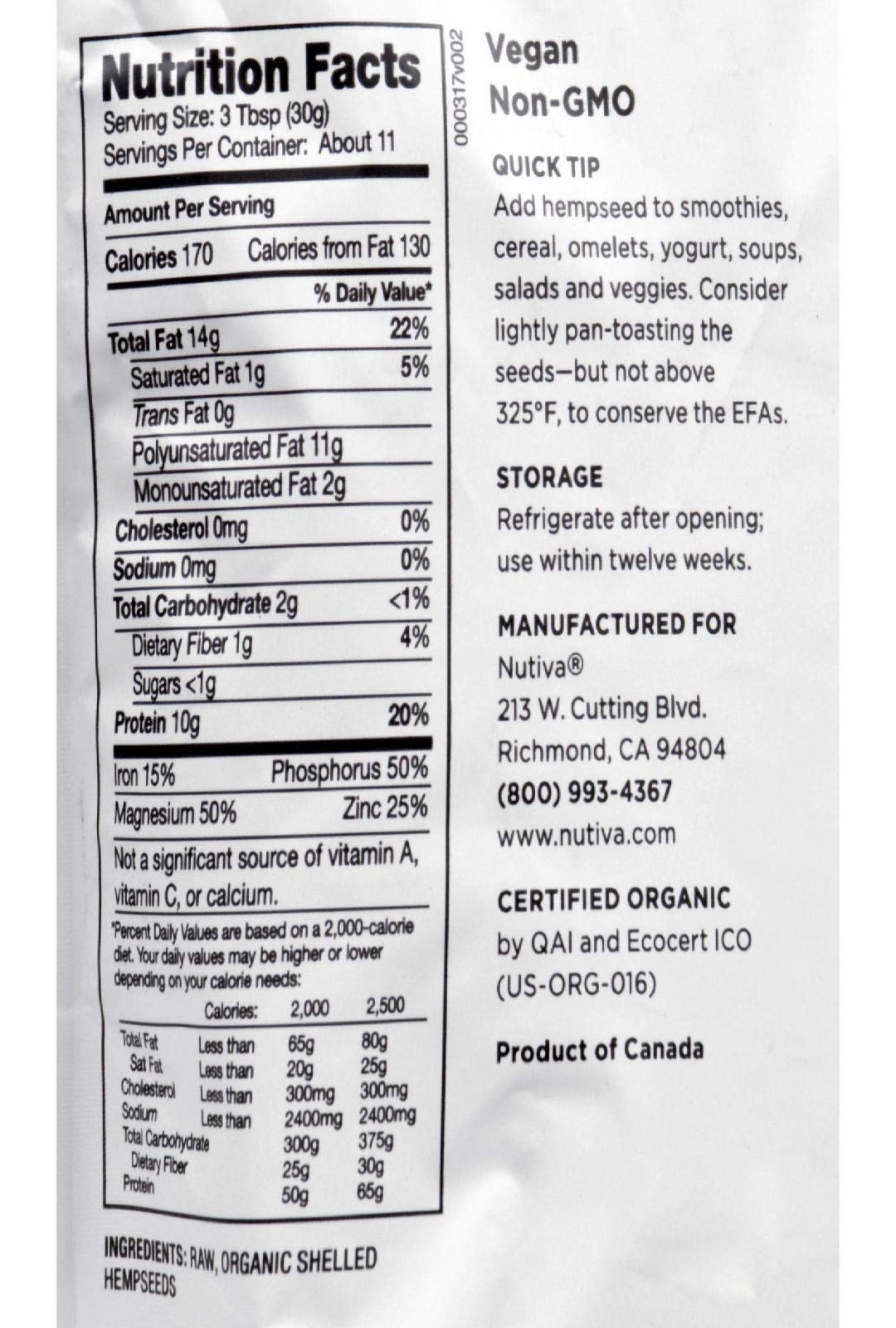 Foto 4 pulgar | Suplementos Nutiva De Semillas De Cáñamo Sin Cáscara Orgánicas 355 Ml - Venta Internacional.