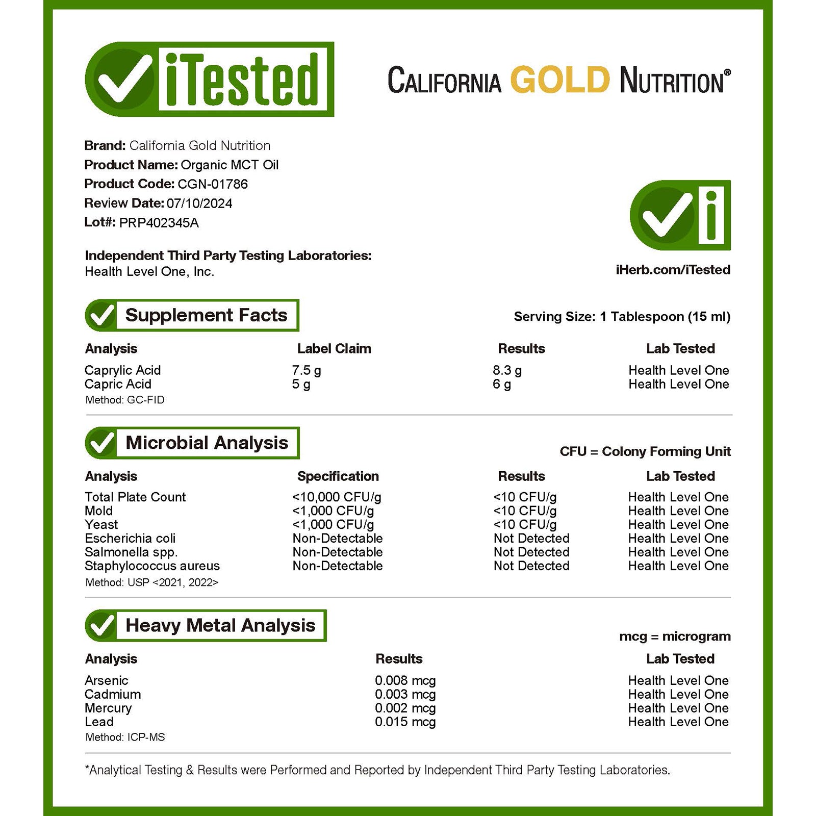 Foto 5 pulgar | Aceite Mct California Gold Nutrition Sport Organic 355 Ml - Venta Internacional.