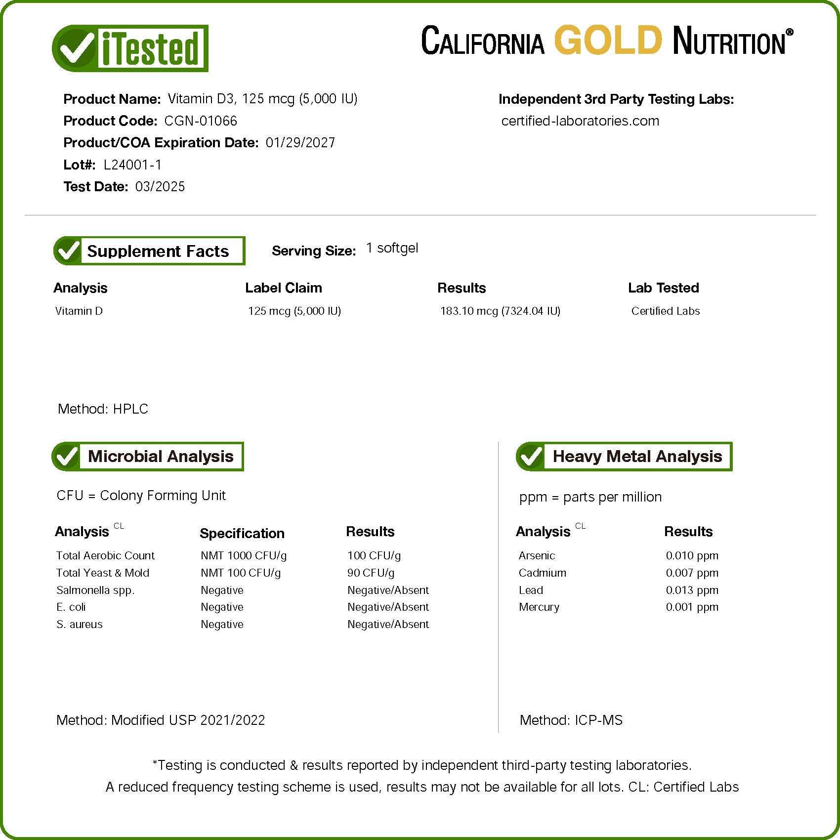 Foto 5 pulgar | Suplemento De Vitamina D3 De California Gold Nutrition 125 Mcg 5000 Ui - Venta Internacional.