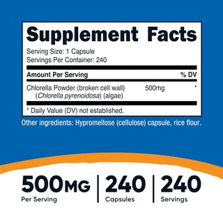 Foto 2 | Suplemento Nutricost Cápsulas De Clorella 500 Mg 240 Cápsulas - Venta Internacional.