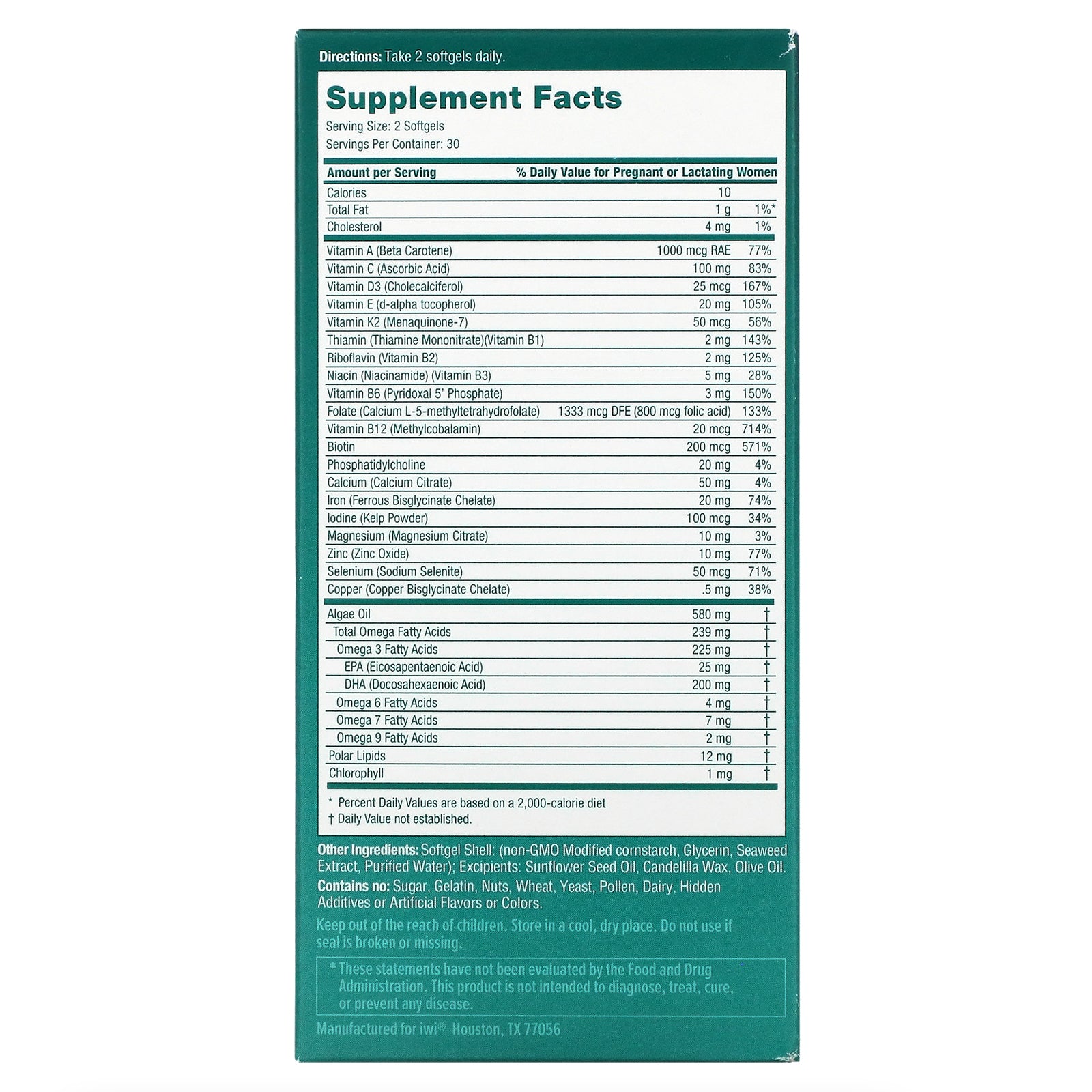 Foto 2 | Suplemento Multivitamínico Completo Iwi Prenatal Omega-3 + 60 Cápsulas Blandas - Venta Internacional.