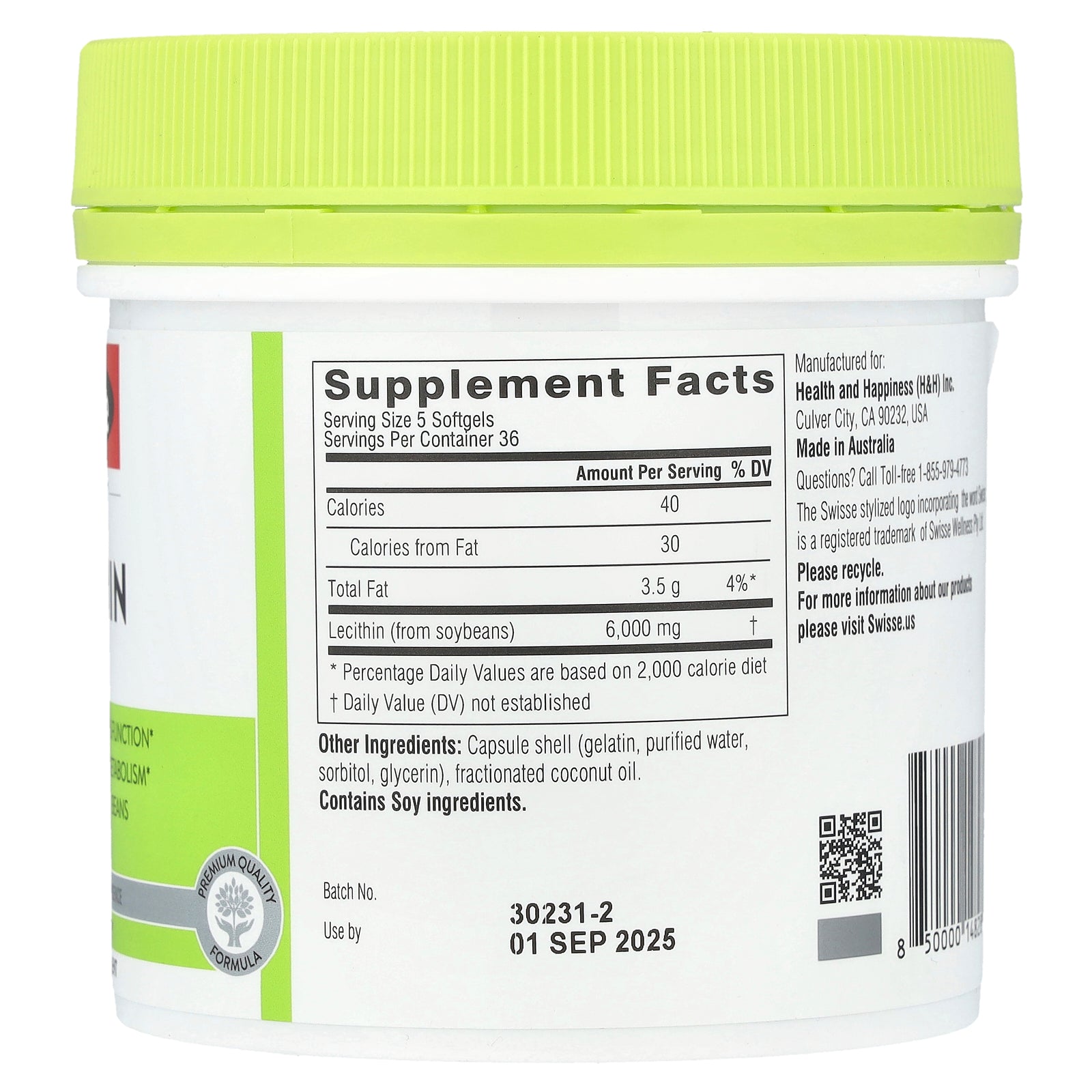 Foto 3 pulgar | Suplemento Swisse Ultiboost De Lecitina 1200 Mg 180 Cápsulas - Venta Internacional.