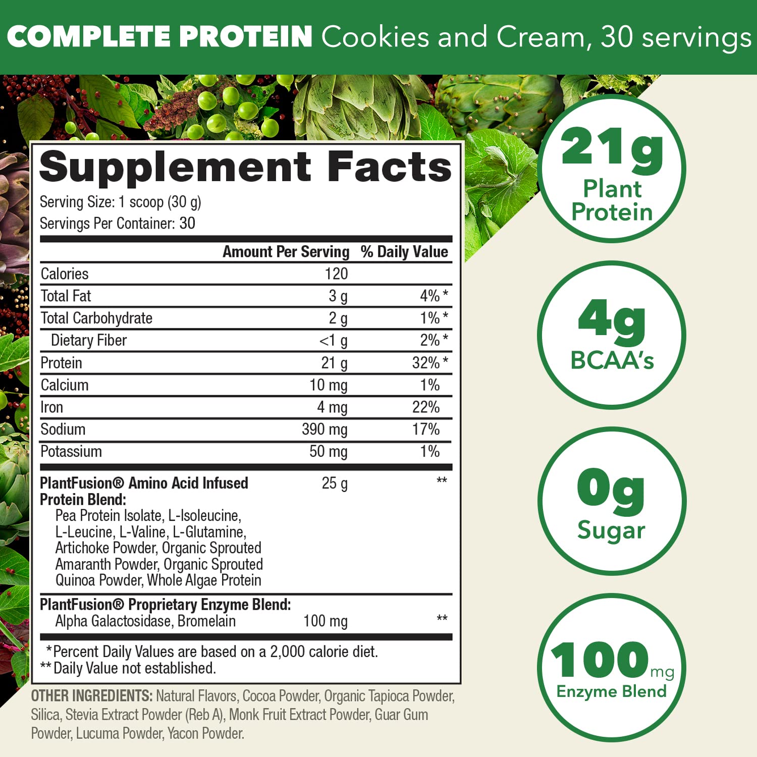 Foto 2 | Proteína En Polvo Plantfusion Complete Vegan Cookies & Cream 907 G - Venta Internacional.