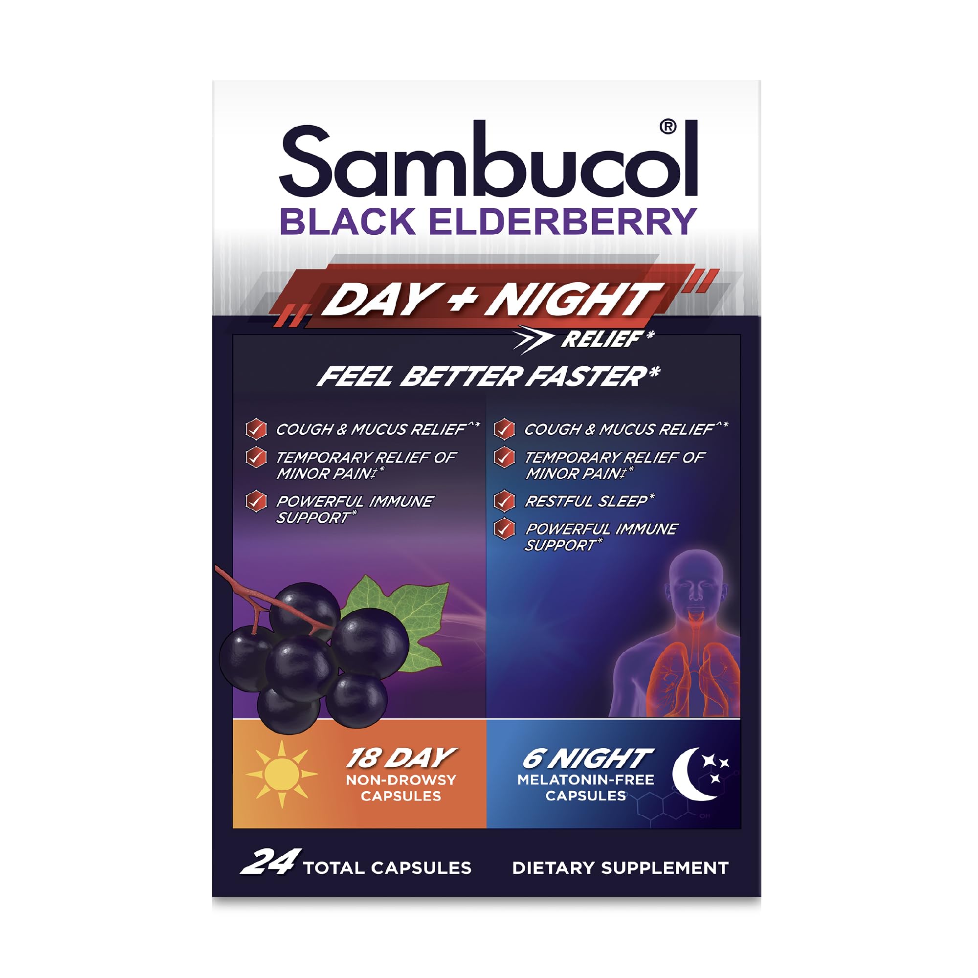 Foto 2 pulgar | Suplemento Alimenticio Sambucol Black Elderberry Day & Night Relief 24 Cápsulas - Venta Internacional.