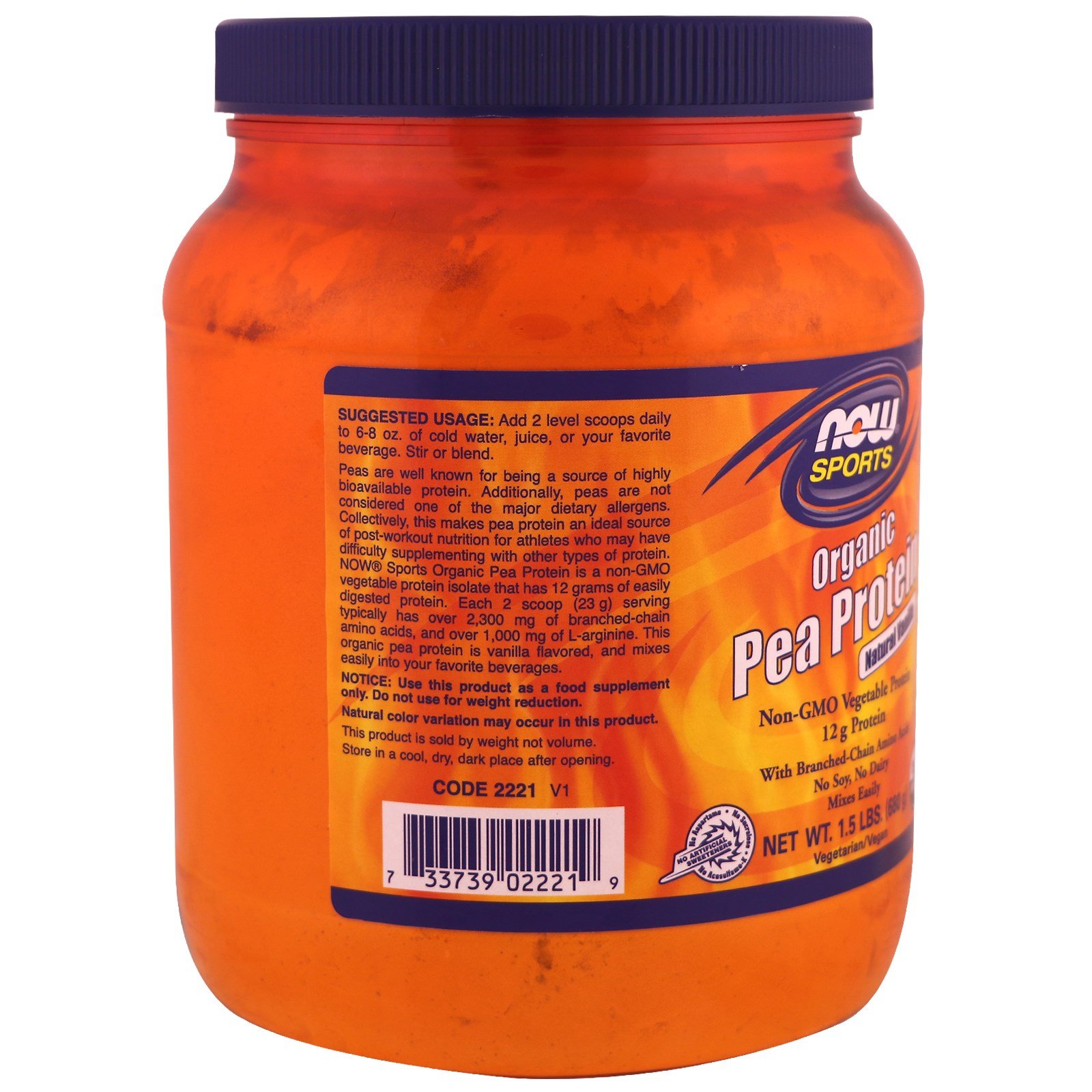 Foto 4 pulgar | Proteína En Polvo Now Foods Organic Pea Natural Vainilla 680 G - Venta Internacional.