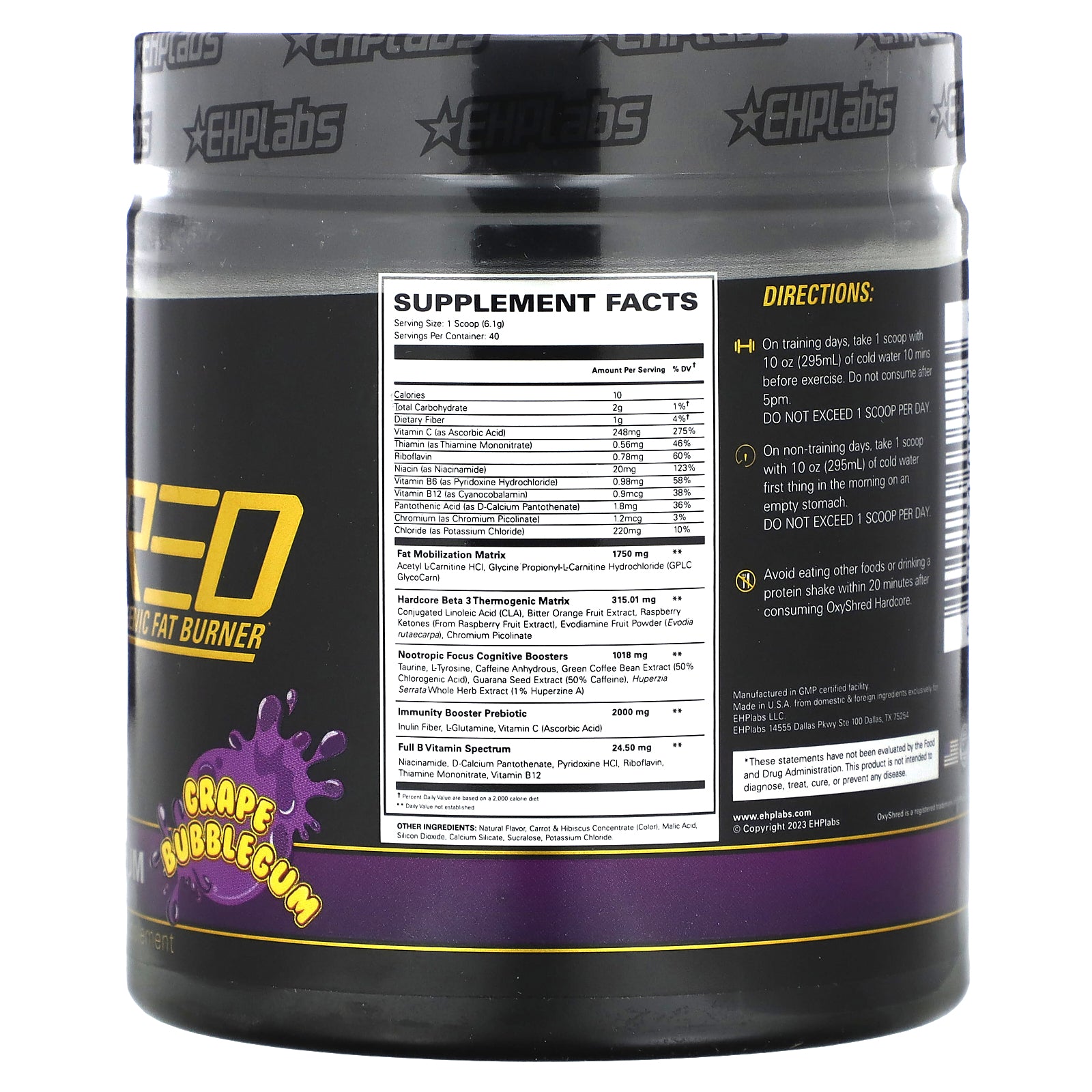 Foto 2 | Quemador De Grasa Termogénico Ehplabs Oxyshred Hardcore 244 G Uva - Venta Internacional.