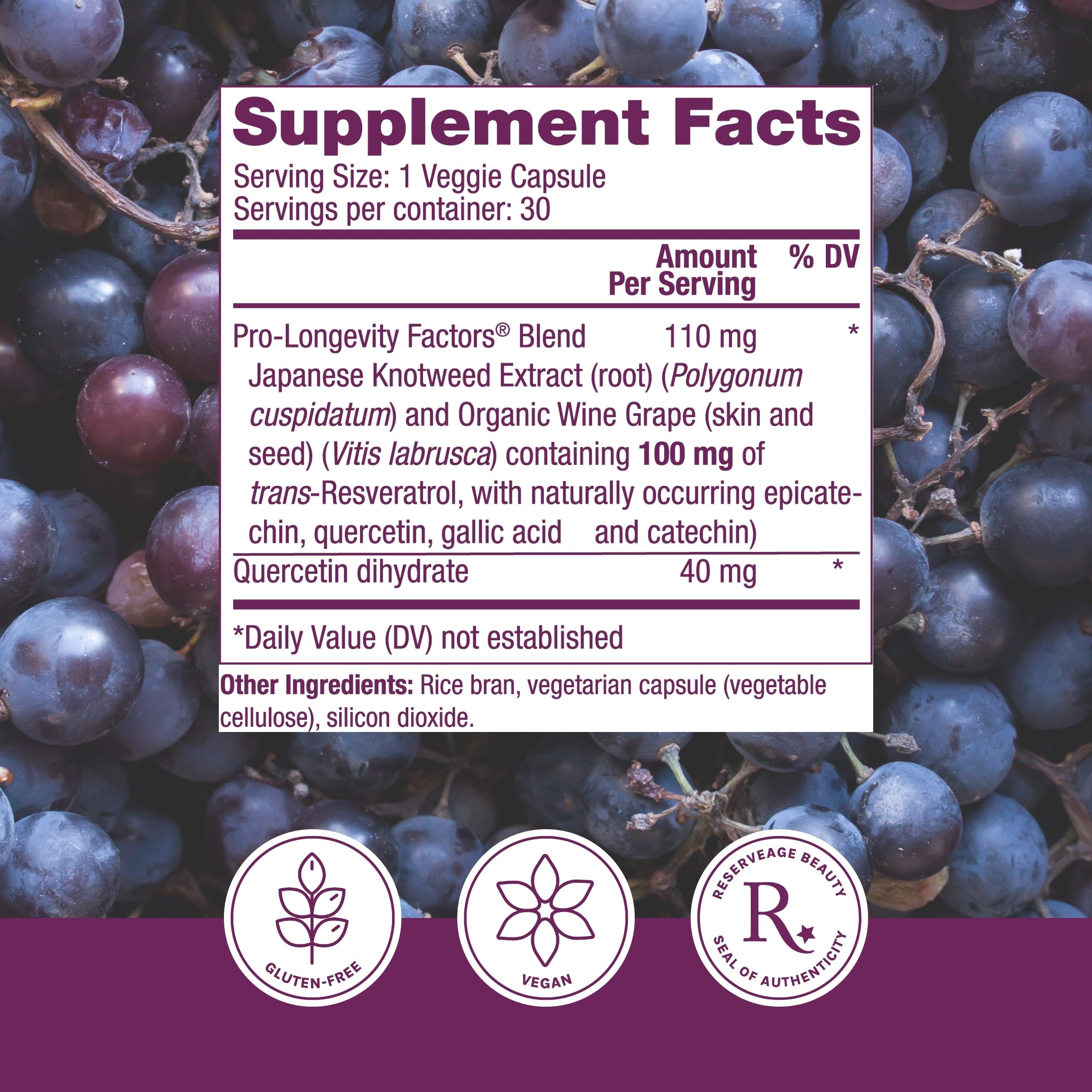 Foto 3 pulgar | Suplemento Reserveage Beauty Resveratrol 100 Mg 30 Cápsulas - Venta Internacional.