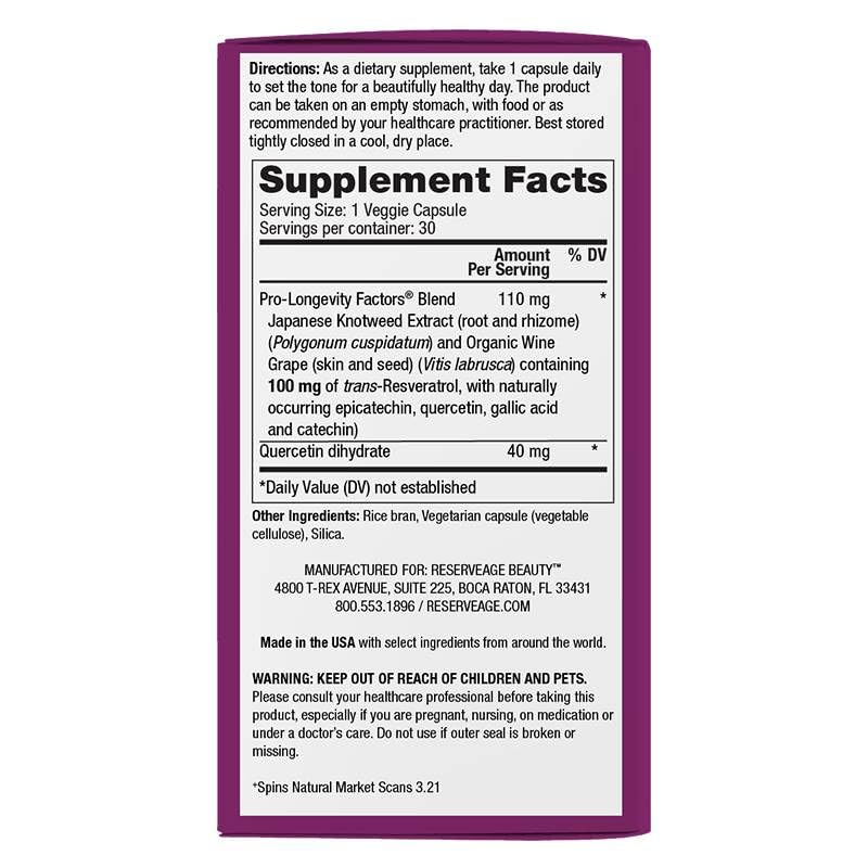 Foto 7 pulgar | Suplemento Reserveage Beauty Resveratrol 100 Mg 30 Cápsulas - Venta Internacional.