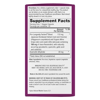 Foto 6 | Suplemento Reserveage Beauty Resveratrol 100 Mg 30 Cápsulas - Venta Internacional.