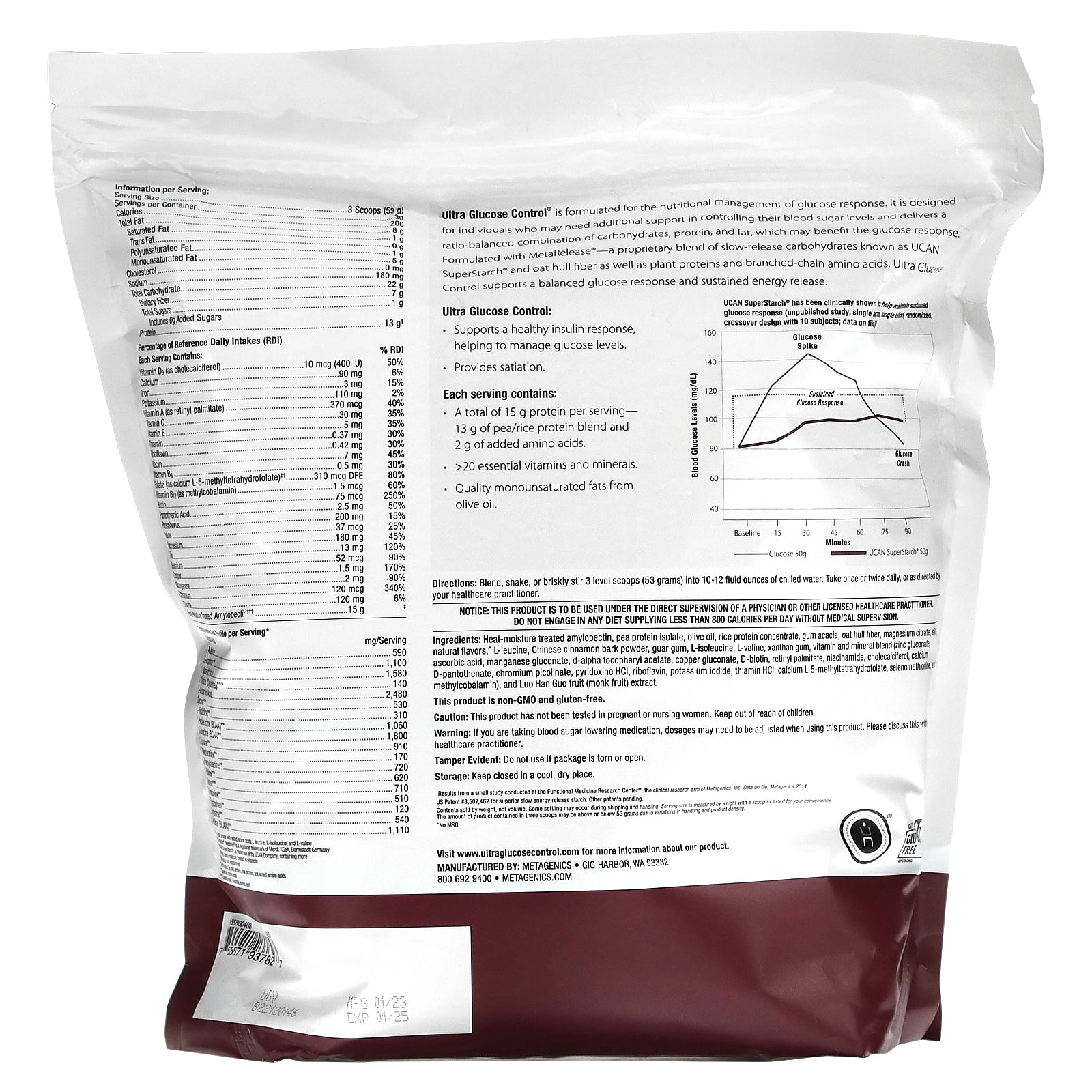 Foto 3 pulgar | Medical Food Metagenics Ultra Glucosa Control Vanilla 1 36 Kg - Venta Internacional.