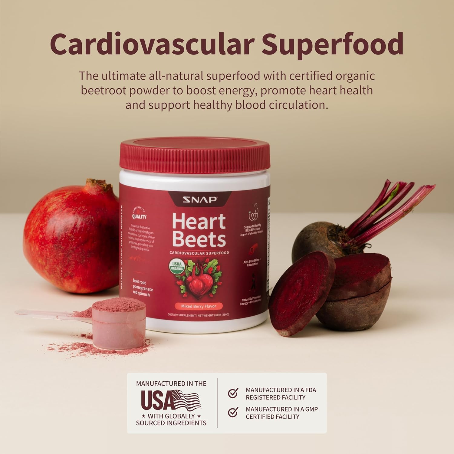 Foto 4 pulgar | Suplemento Snap Supplements Heart Beets Parent New 4 Powder - Venta Internacional.