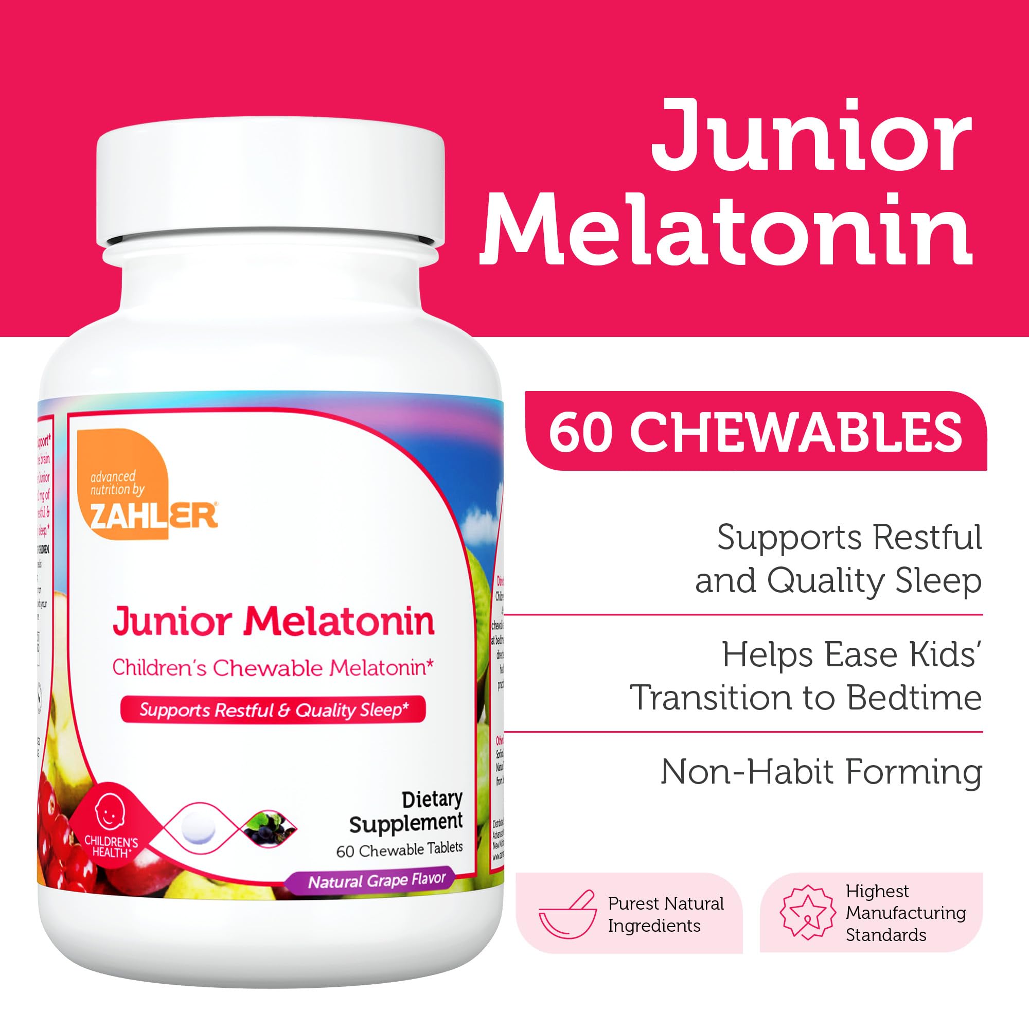 Foto 3 pulgar | Junior Melatonin Zahler 60 Tabletas-Venta Internacional