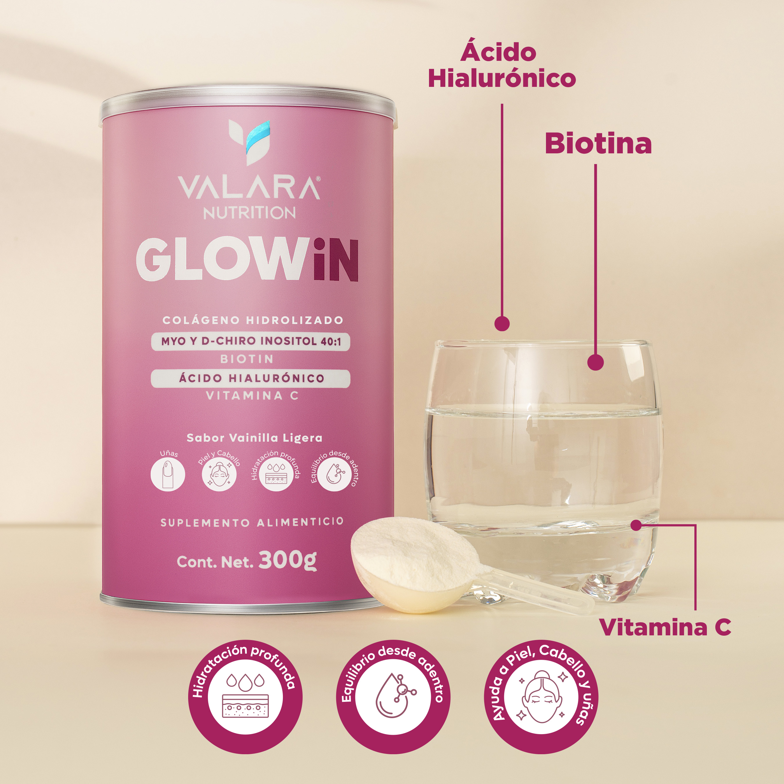 Foto 6 pulgar | Glowin Valara Colágeno Hidrolizado 300 Gr - Myo Y D Chiro Inositol  Biotina  Ácido Hialurónico Y Vitamina C