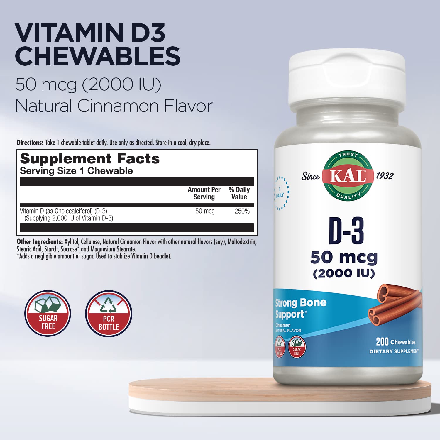 Foto 3 | Vitamina D3 Kal 200 Tabletas-Venta Internacional