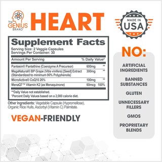Foto 2 | Suplemento Genius Heart Vegano 60 Capsulas - Venta Internacional