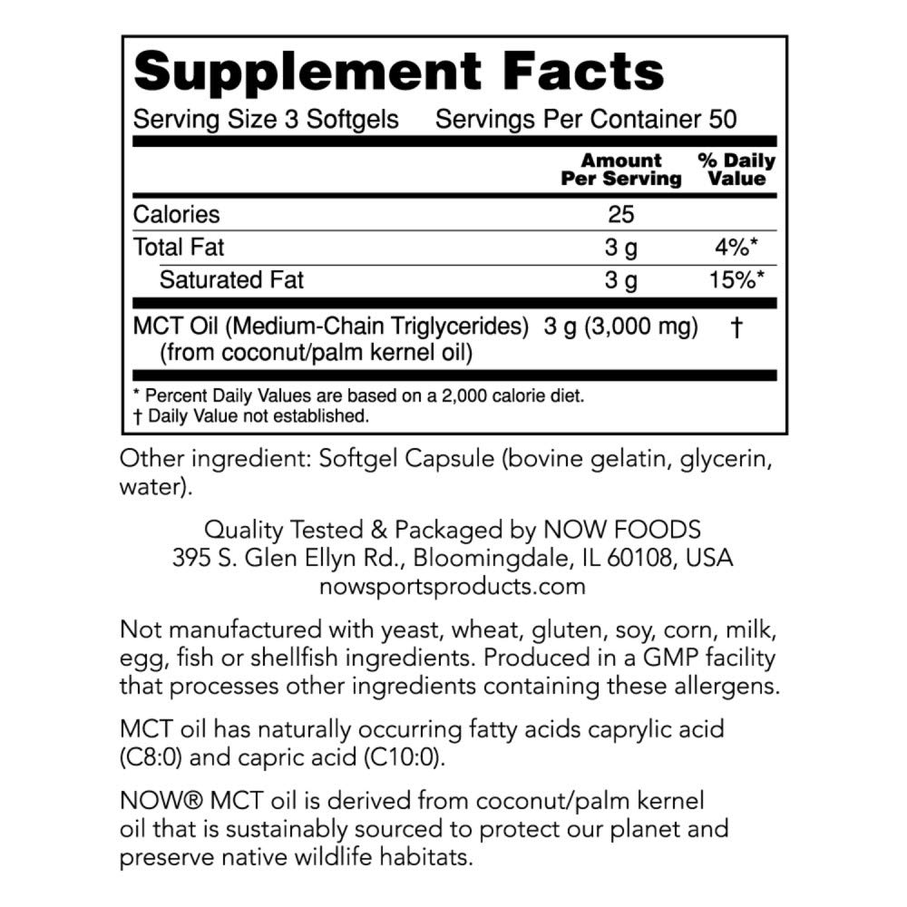 Foto 3 pulgar | Aceite Mct Supplement Now Sports Nutrition 1000 Mg 150 Cápsulas- Venta Internacional