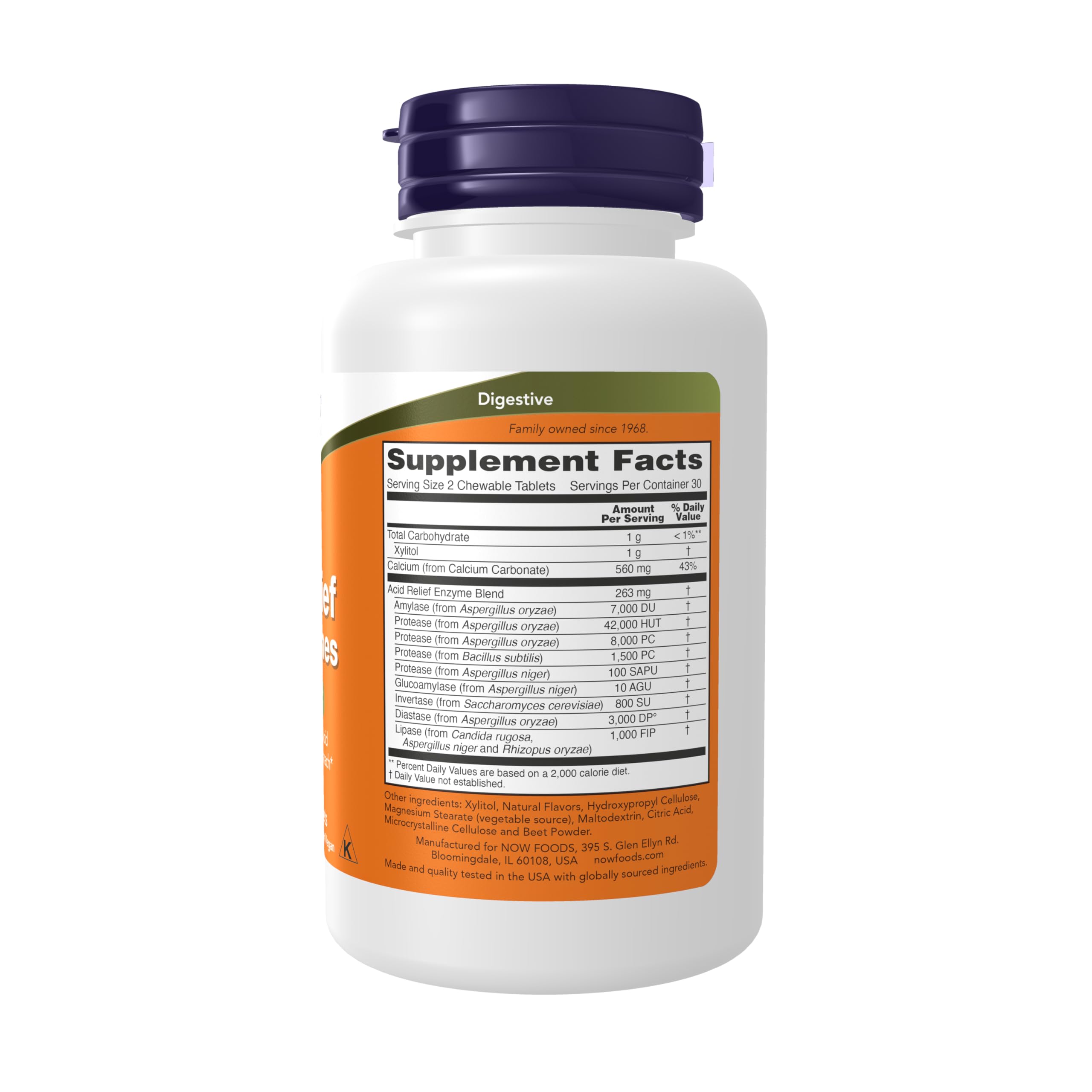 Foto 3 pulgar | Suplemento Now Foods Acid Relief con Enzimas 60 Tabletas Masticables - Venta Internacional