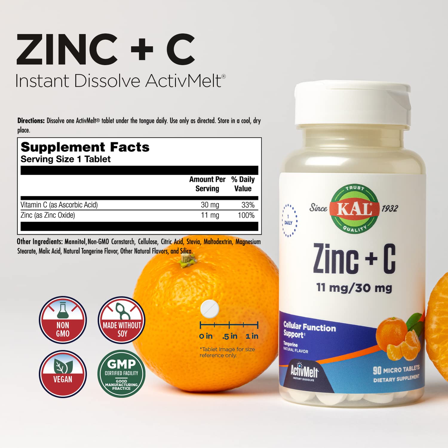 Foto 3 pulgar | Suplemento Kal Zinc Plus C Activmelt 90 Microcomprimidos - Venta Internacional