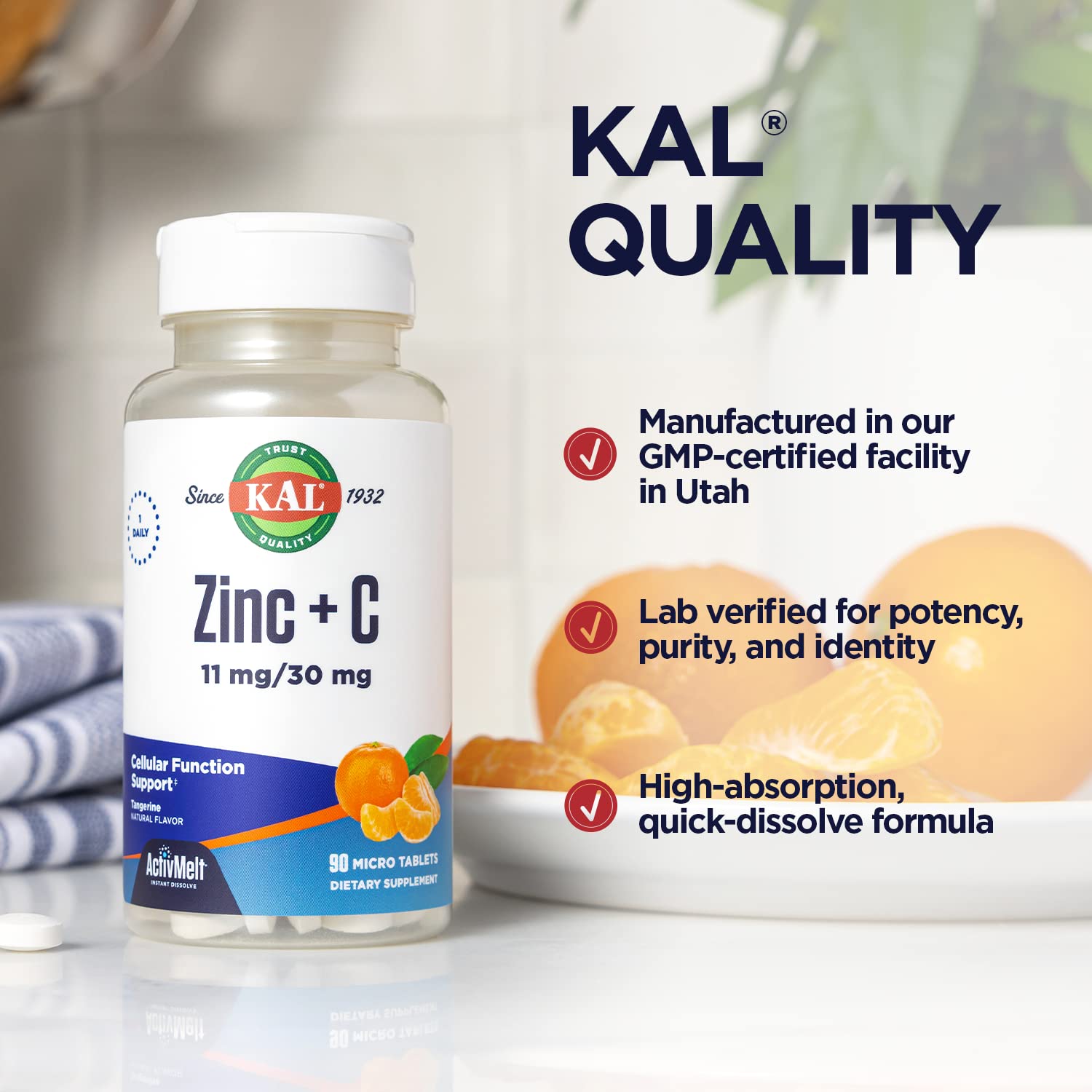 Foto 5 pulgar | Suplemento Kal Zinc Plus C Activmelt 90 Microcomprimidos - Venta Internacional