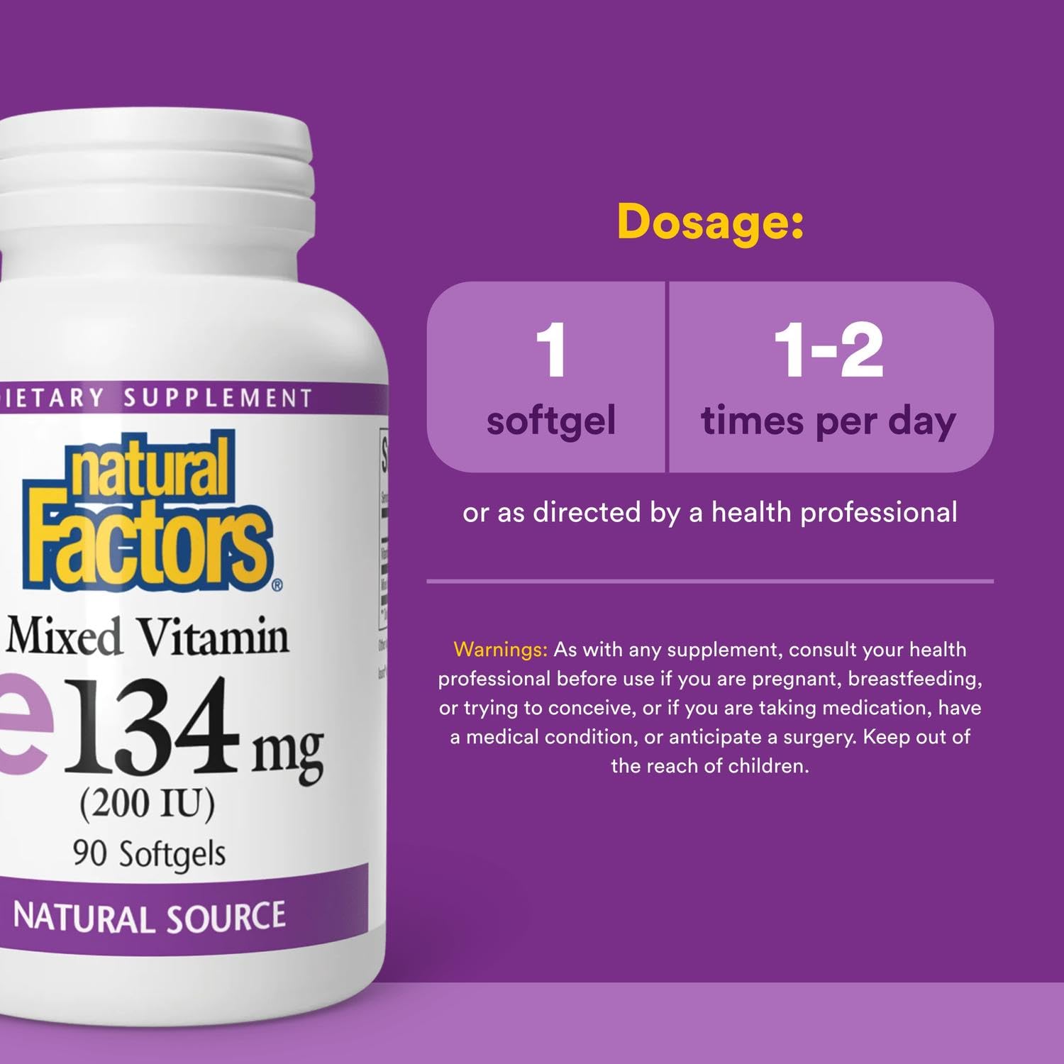 Foto 4 pulgar | Suplemento de Vitamina E Mezclada Natural Factors 200 Ui 90 Cápsulas Blandas - Venta Internacional