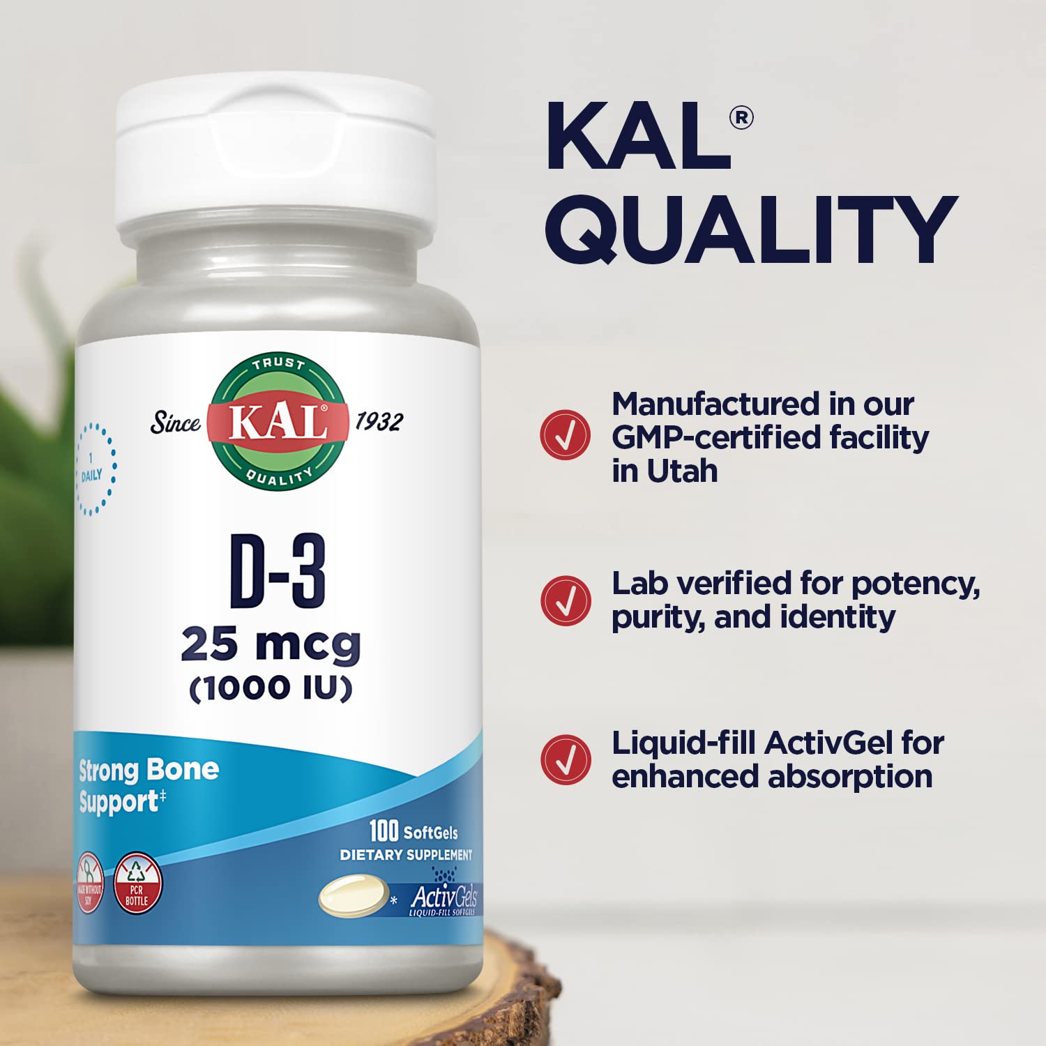 Foto 6 pulgar | Suplemento Kal de Vitamina D3 1000 Ui 100 Softgels - Venta Internacional