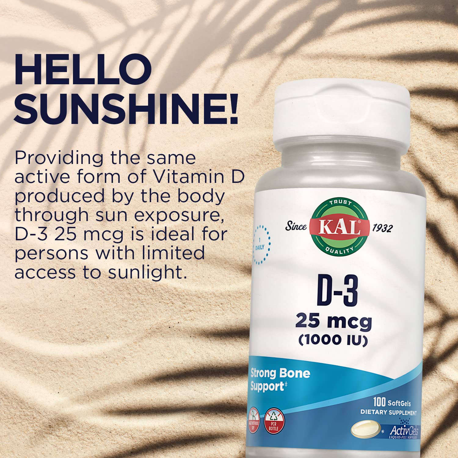 Foto 6 | Suplemento Kal de Vitamina D3 1000 Ui 100 Softgels - Venta Internacional