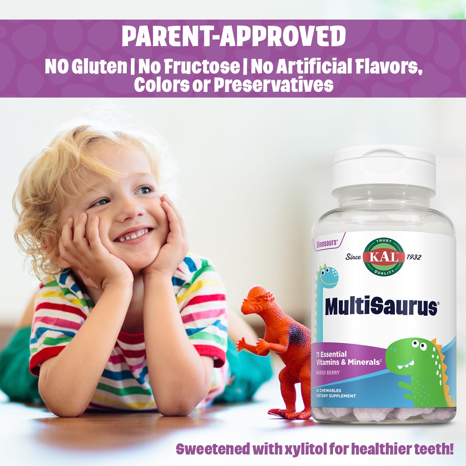 Foto 4 | Multivitamínicos Masticables Kal MultiSaurus Kids 60 Porciones - Venta Internacional