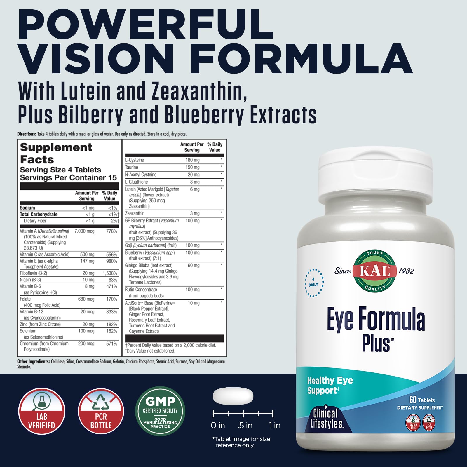 Foto 3 pulgar | Suplementos Kal Fórmula Ocular Plus para Adultos 60 Tabletas - Venta Internacional