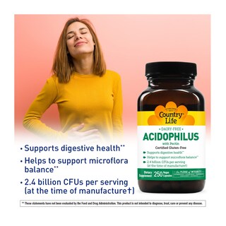 Foto 3 | Suplemento Probiótico Country Life Acidophilus 2.4b Cfus 250 Cápsulas - Venta Internacional.