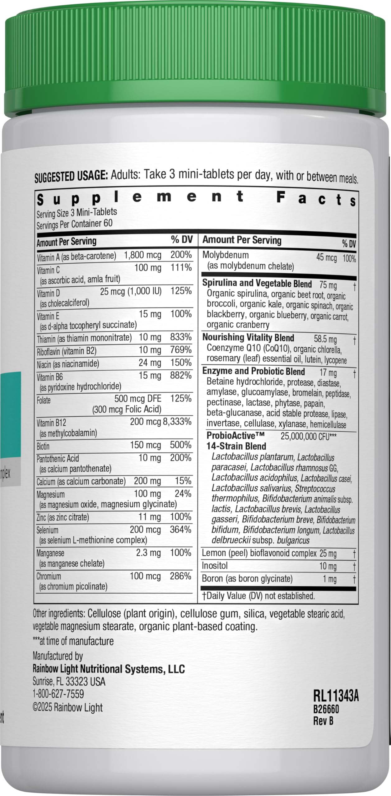 Foto 4 pulgar | Suplemento Rainbow Light Multivitamínico 180 Comprimidos - Venta Internacional