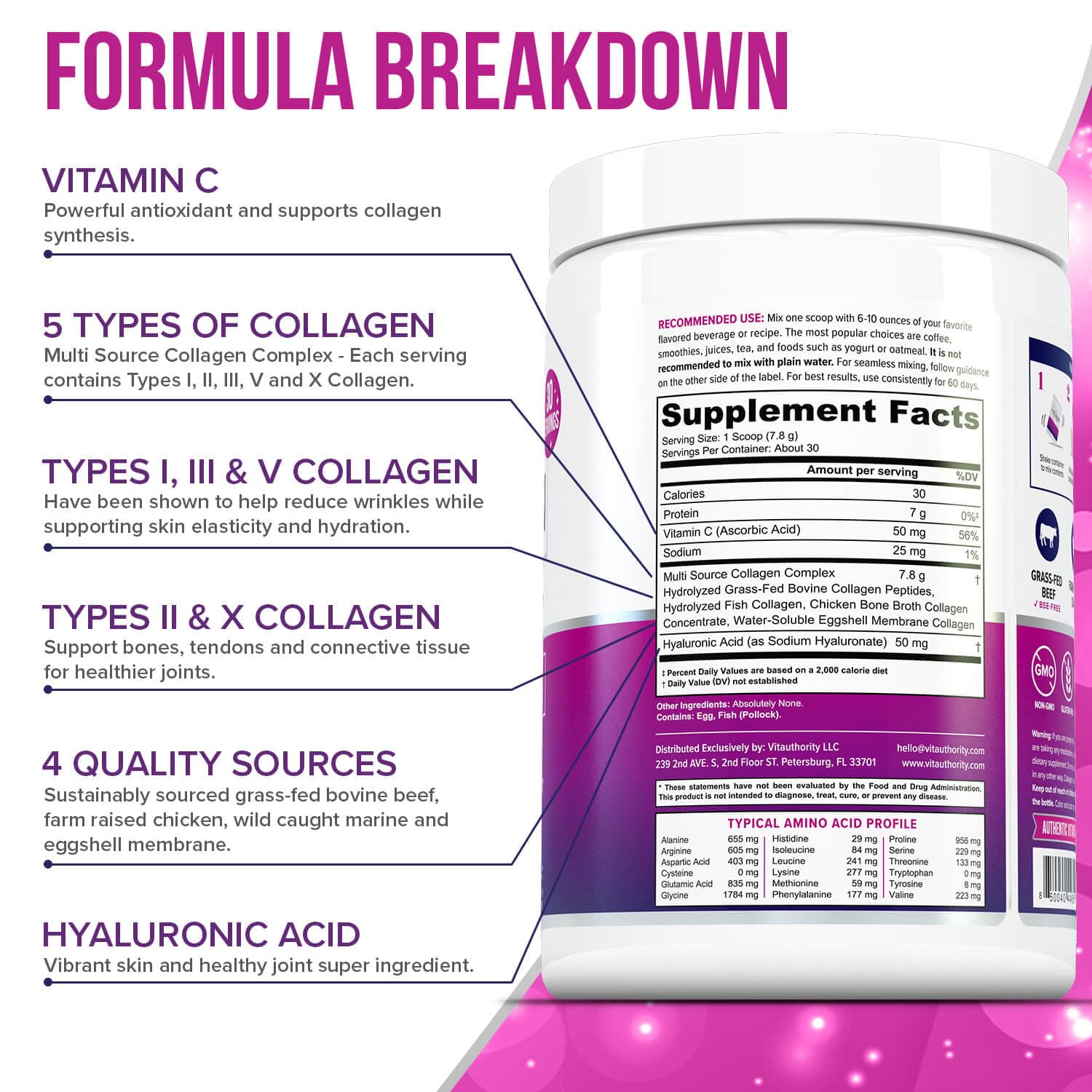Foto 7 | Colágeno En Polvo Vitauthority Multi Peptides 30 Porciones - Venta Internacional.