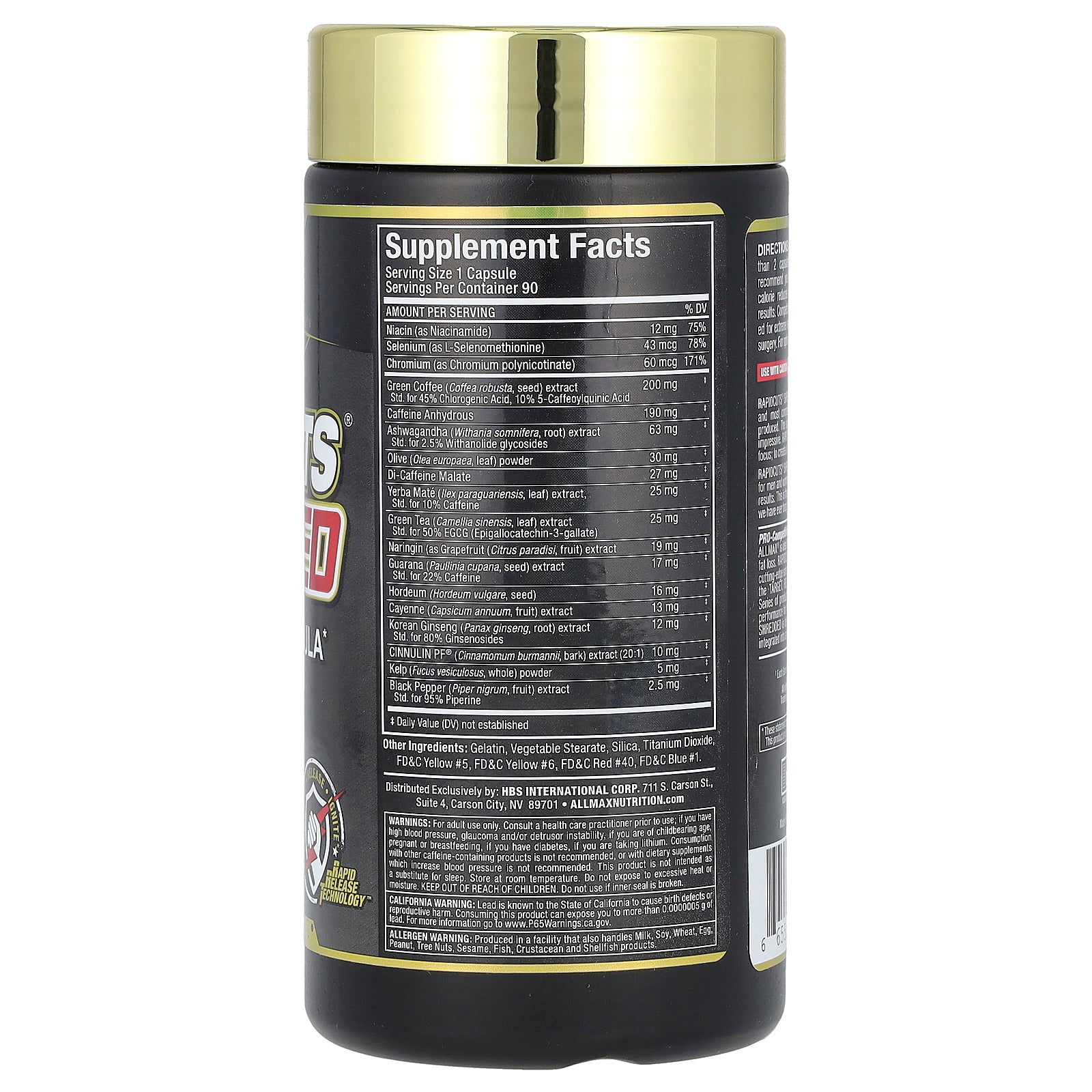 Foto 3 pulgar | Suplemento Allmax Rapidcuts Shredded 90 Cápsulas - Venta Internacional.