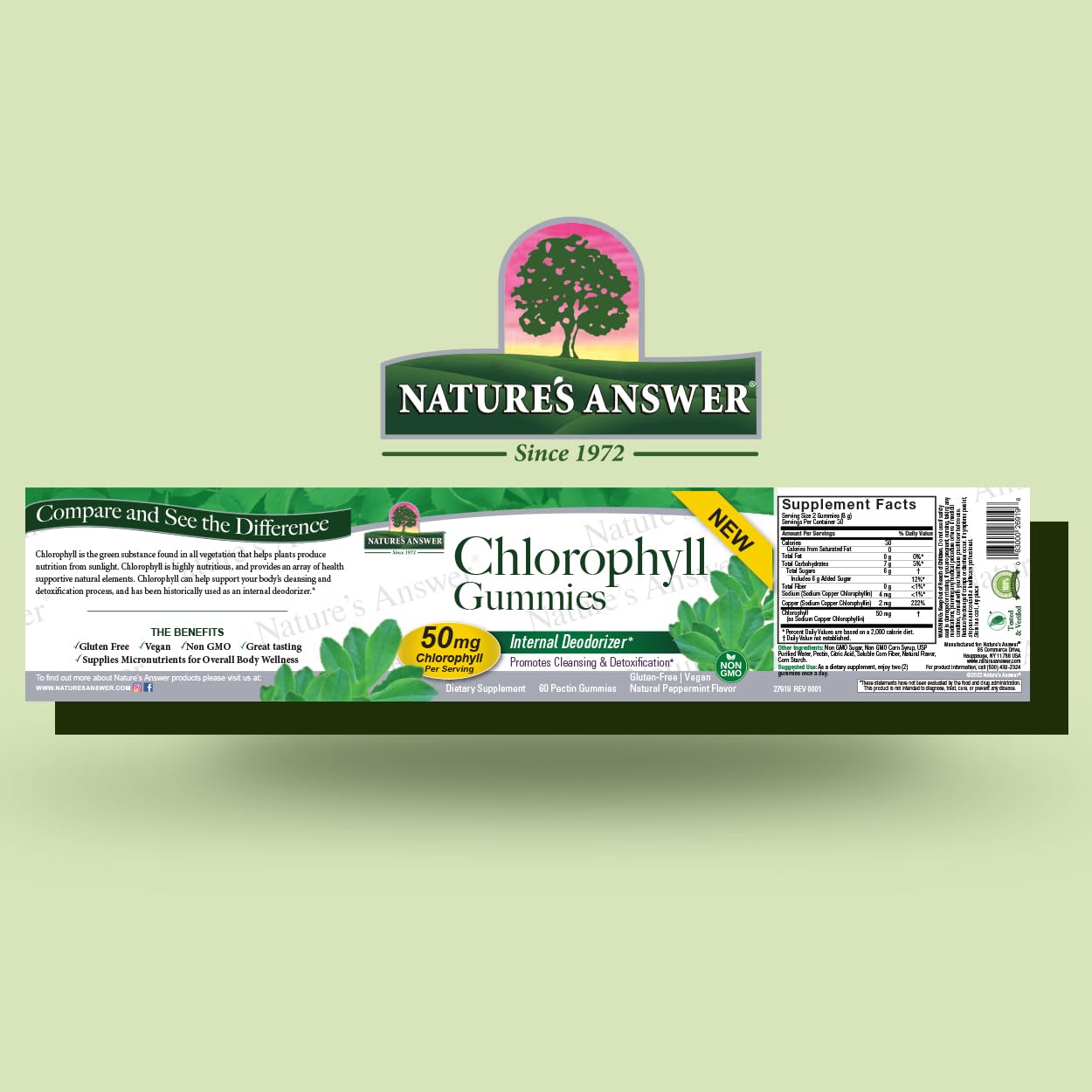 Foto 2 | Gomitas de Clorofila Nature's Answer 60 Unidades - Venta Internacional